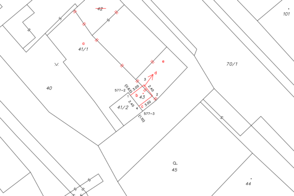 Katastrální mapa s geometrickým plánem pro vyznačení budovy